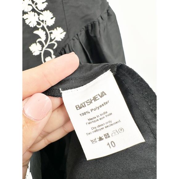 Batsheva Jolie Embroidered Dress in Black With White Embroidery - Picture 3 of 7